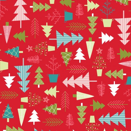 Cup Of Cheer Tree Farm  (Red) 1/2 yard