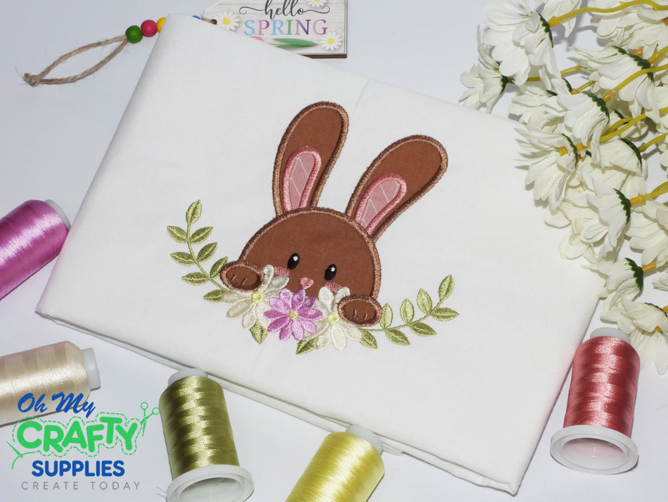 Floral Peeking Bunny Applique Embroidery Design