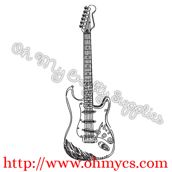 Electric Guitar Sketch Embroidery Design