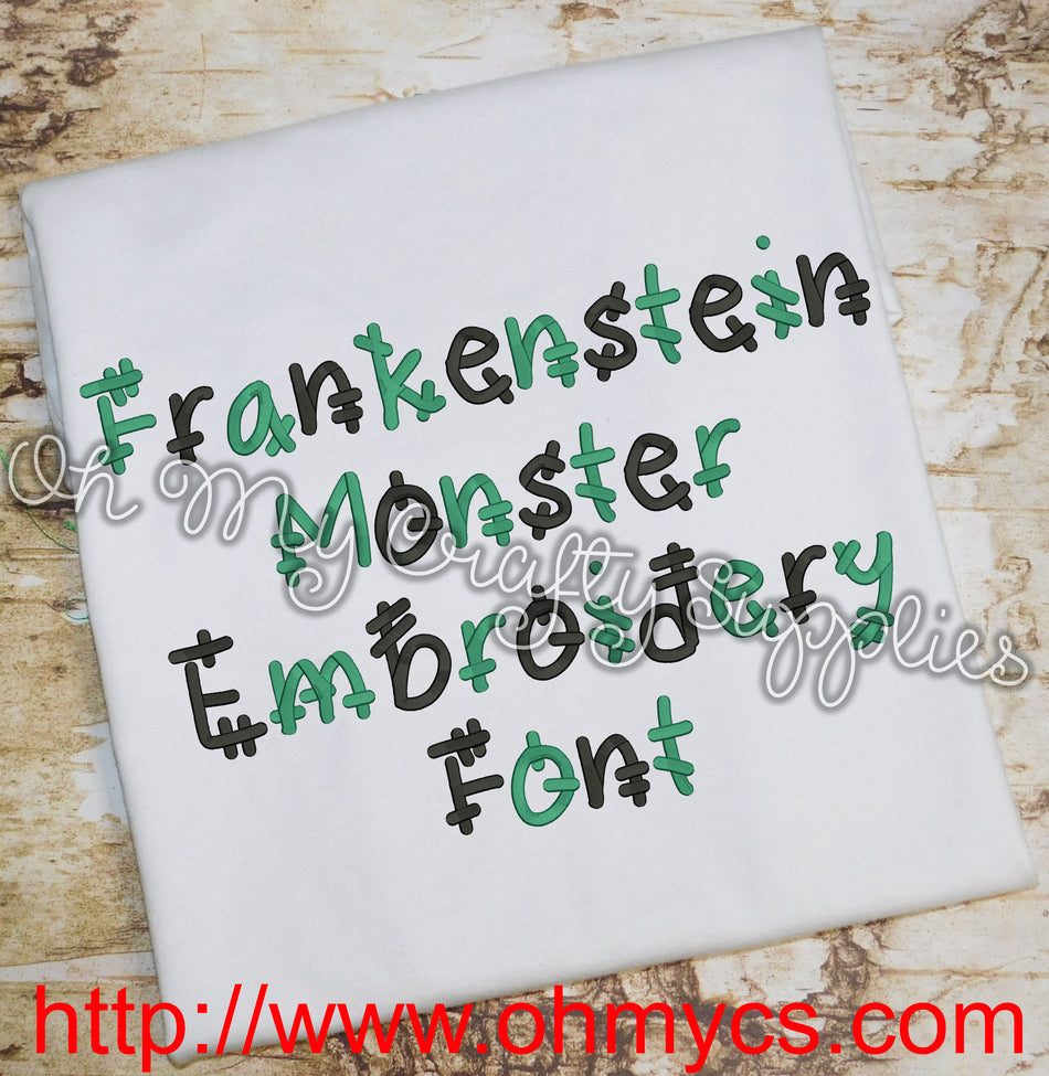 Frankenstein Monster Embroidery Font (BX Included)