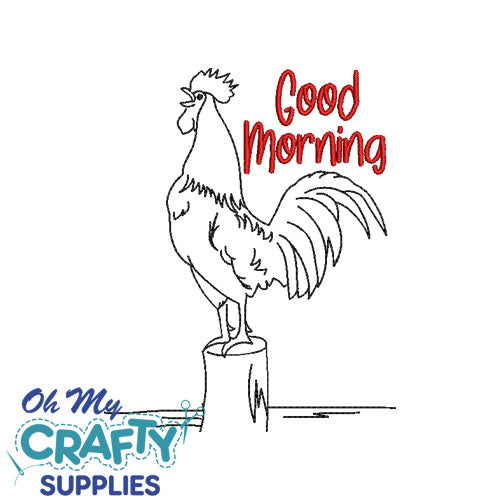 Good Morning Rooster Embroidery Design