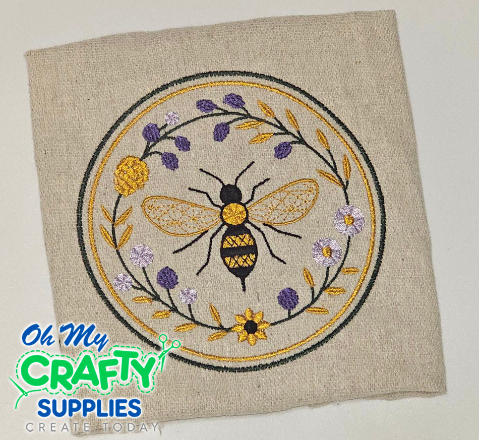 Floral Vine Bee Embroidery Design