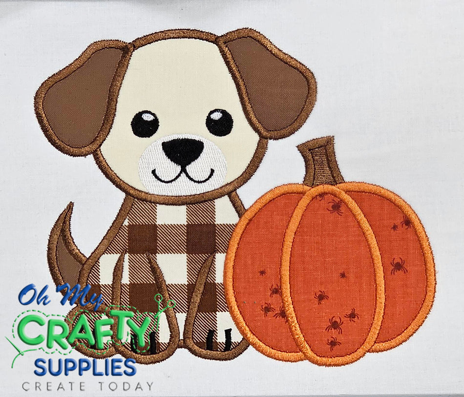 Cute Puppy and Pumpkin Applique Embroidery Design