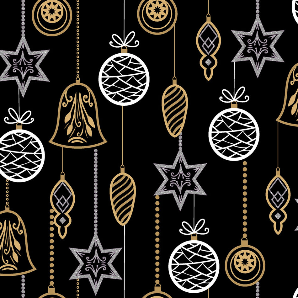 Hanging Ornaments Silver Glitter Black