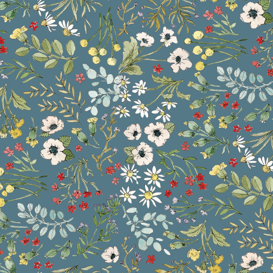 Cottontail Farm Tossed Flowers (Teal) 1/2 yard