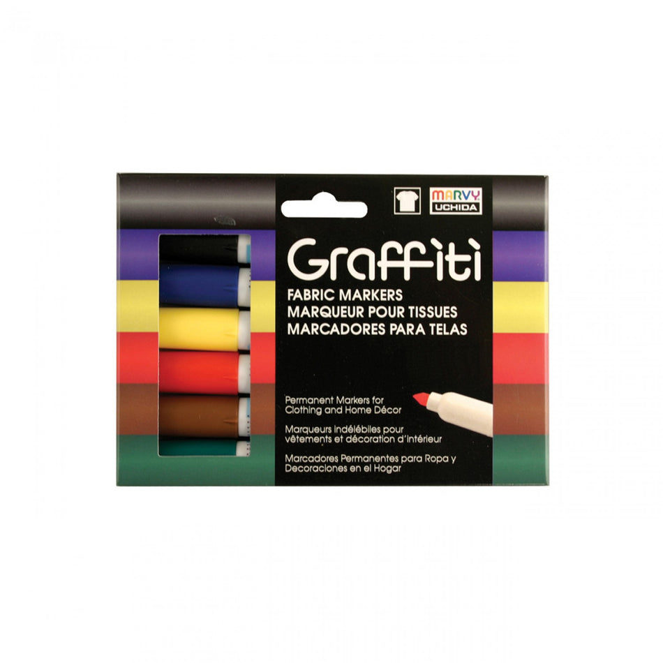 Graffiti Fabric Marker 6 Pen Primary