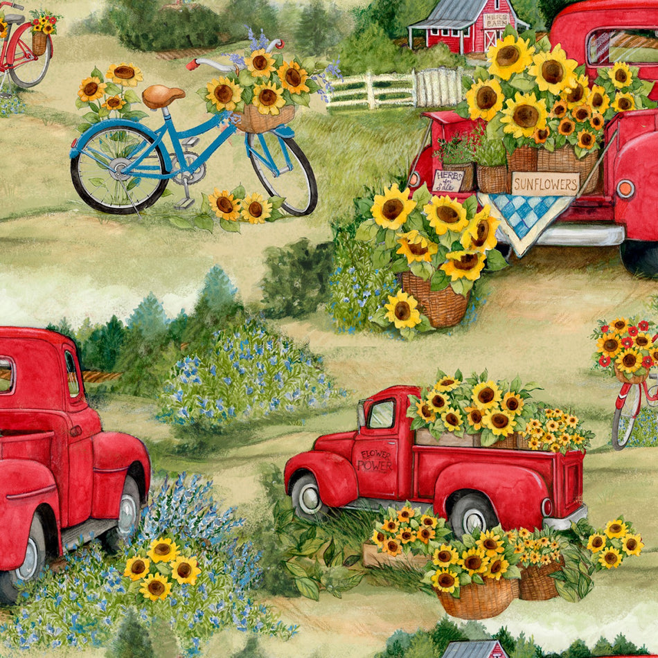 Red Truck and Bicycles 1/2 yard
