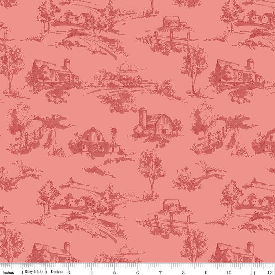 Countryside Scenery Coral 1/2 yard