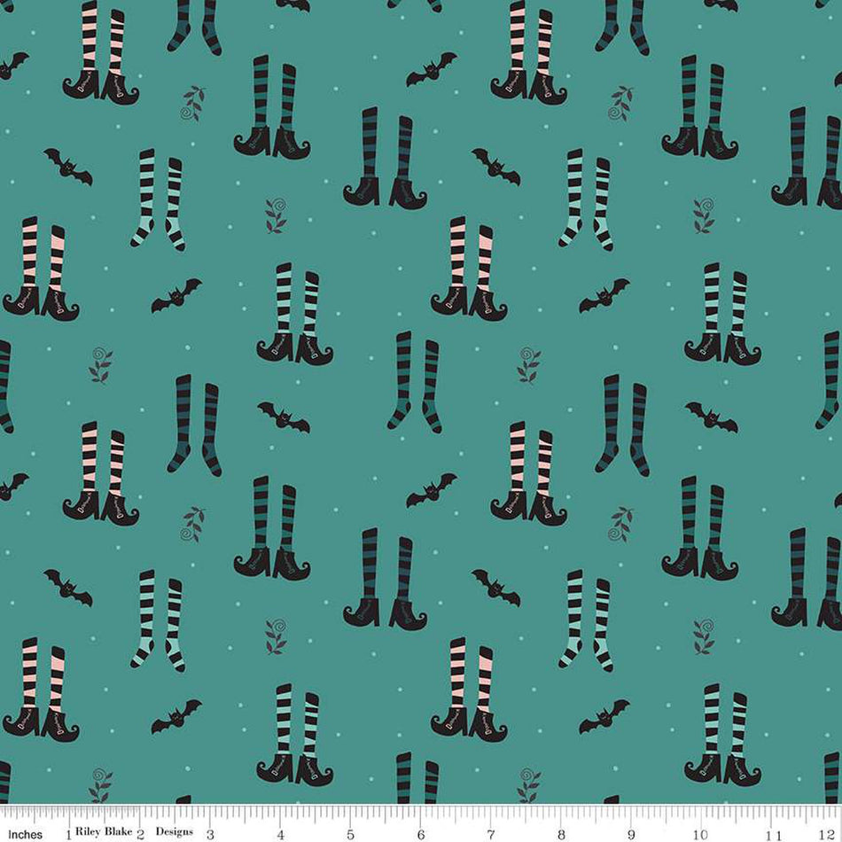 Little Witch Witches Socks Light Teal 1/2 yard