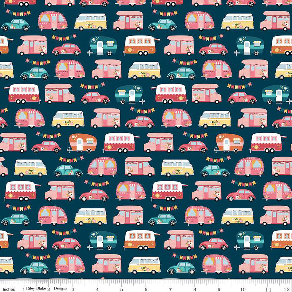 Gone Glamping Campers Midnight 1/2 yard