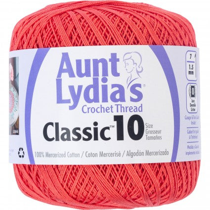 Aunt Lydia Crochet Thread Size 10 Bright Coral