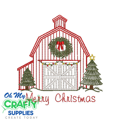 Christmas Barn Sketch Embroidery Design