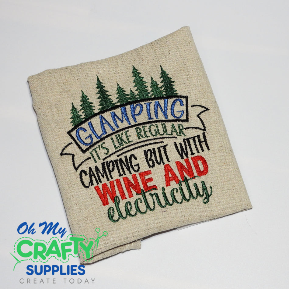Glamping Camping Wine Electricity Embroidery Design