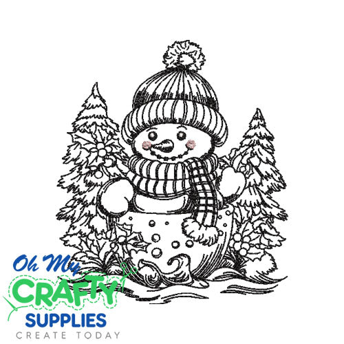 Detailed Sketch Snowman Embroidery Design