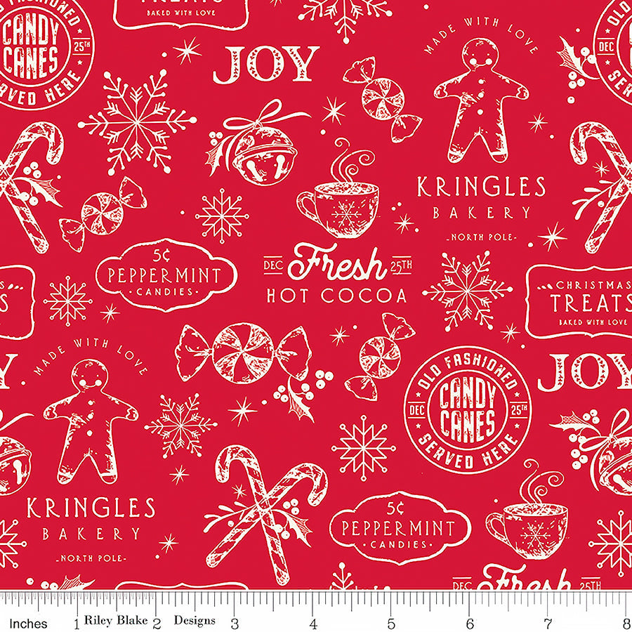 Flannel Old Fashioned Christmas Treats Red 1/2 yard
