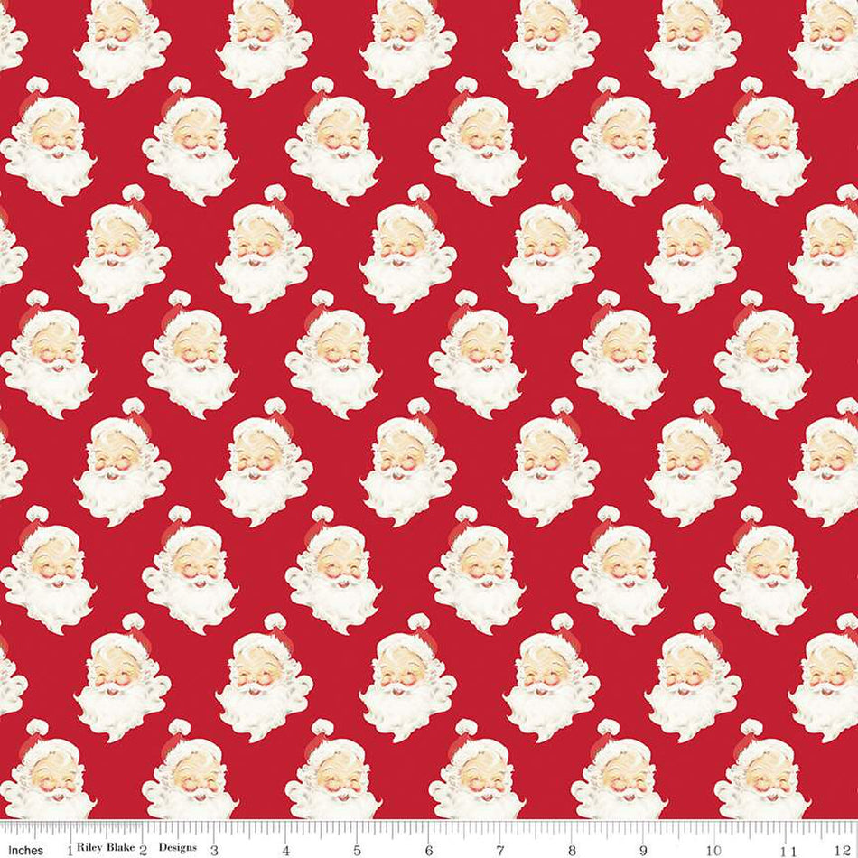Flannel Old Fashioned Christmas Santa Heads Red 1/2 yard