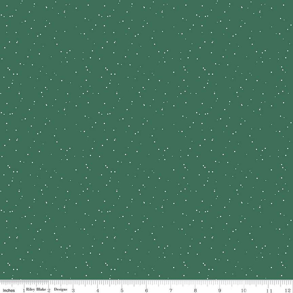 Flannel Snow Dots Pine 1/2 yard