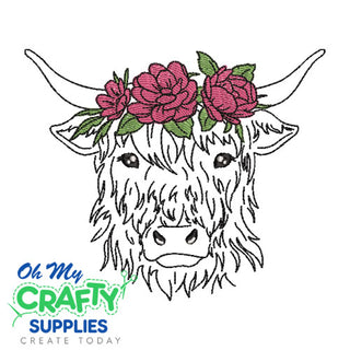Highland Cow Floral 88 Embroidery Design