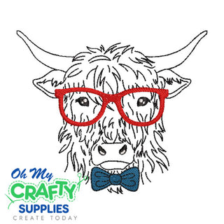 Highland Cow Glasses 88 Embroidery Design
