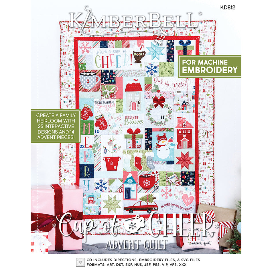 Cup of Cheer Advent Quilt Embroidery Design Pattern with CD