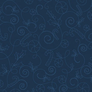 Cup Of Cheer Candy Scroll - Navy (yd)