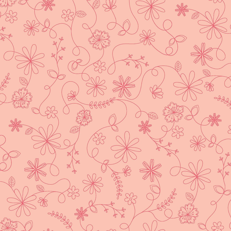 Vintage Flora Swirl Floral (Pink) 1/2 yard