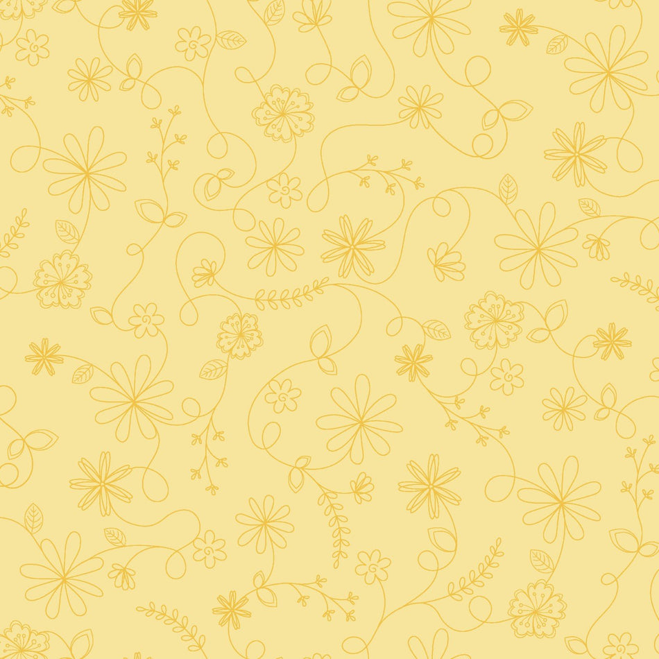 Vintage Flora Swirl Floral (Yellow) 1/2 yard