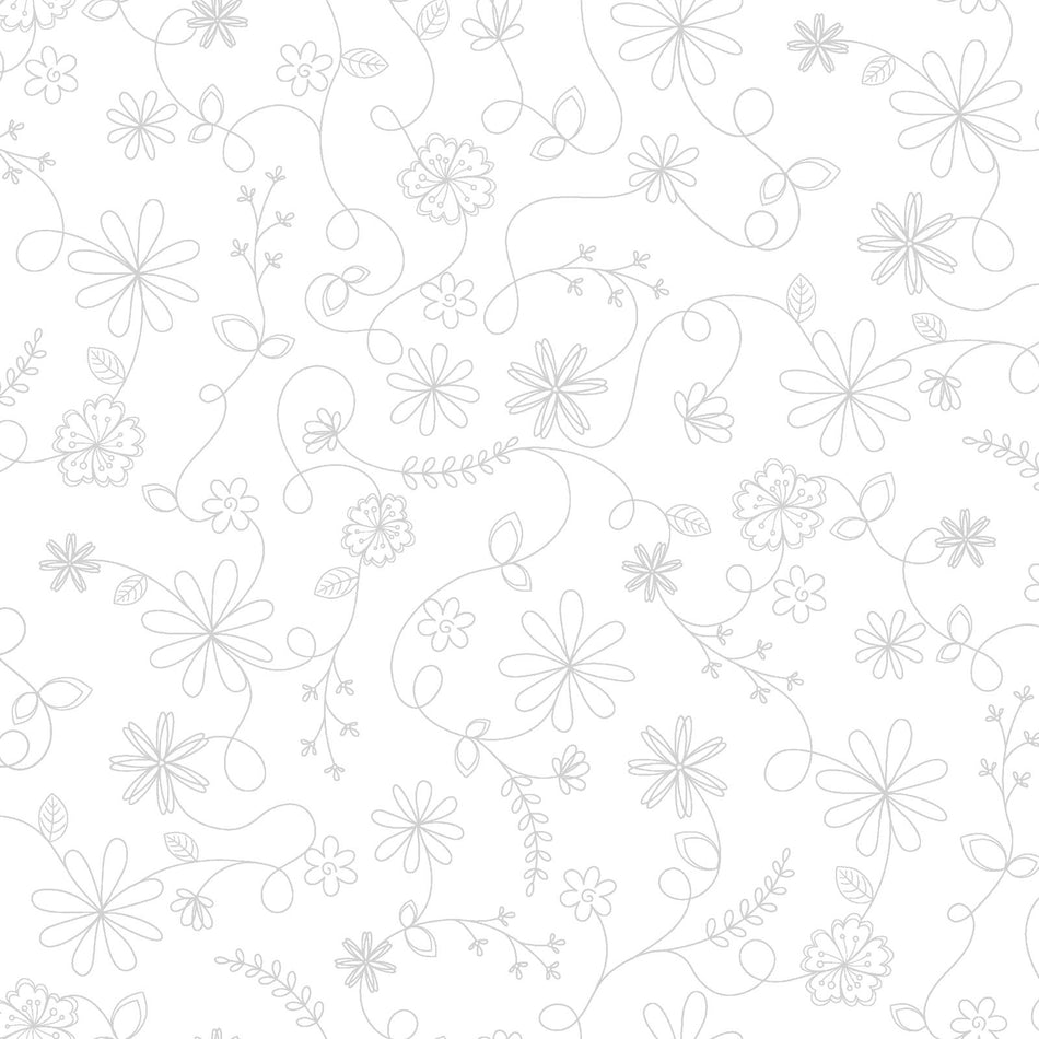 Vintage Flora Swirl Floral ( White) 1/2 yard