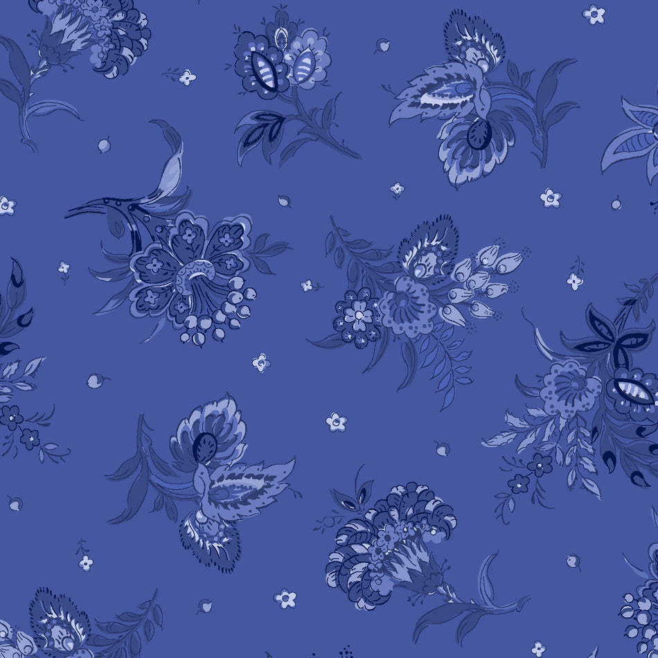 French Quarter Medium Floral (Medium Blue) 1/2 yard