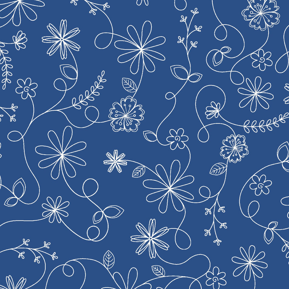 Kimberbell Basics Swirl Floral (Blue) 1/2 yard