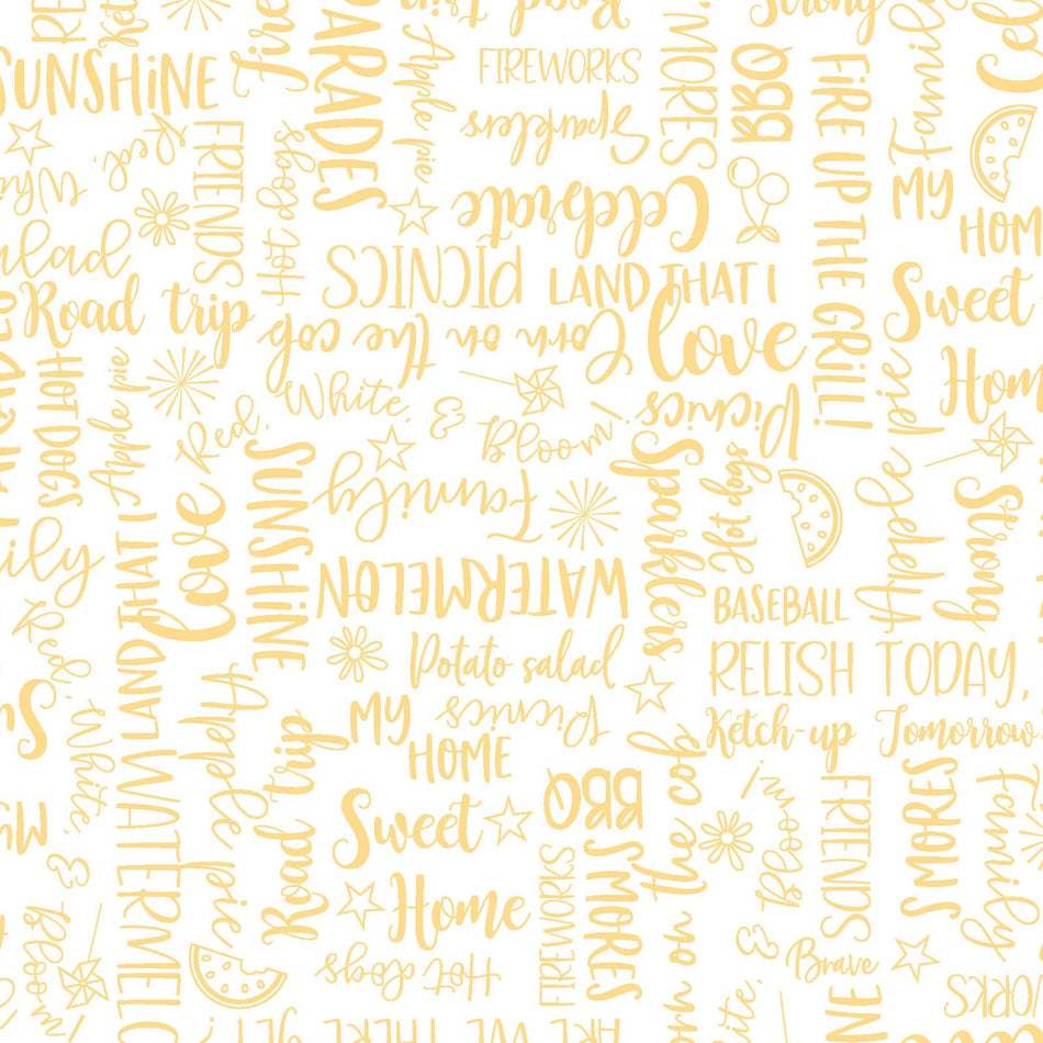 Red, White & Bloom Wordy Words (Yellow) 1/2 yard
