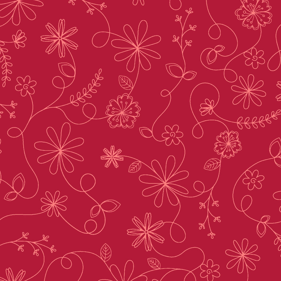 108" Kimberbell Quiltbacks Swirl Floral (Red) -1/2 yard
