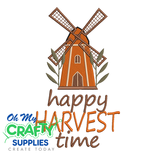 Happy Harvest Time Windmill Embroidery Design