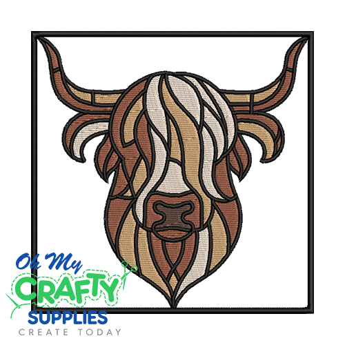 Highland Cow Stained Glass Embroidery Design
