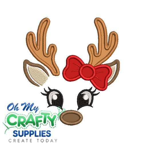 Reindeer with bow Applique Embroidery Design