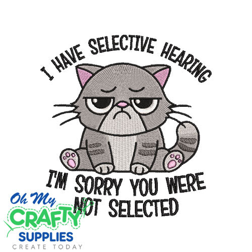 Selective Hearing Cat Embroidery Design