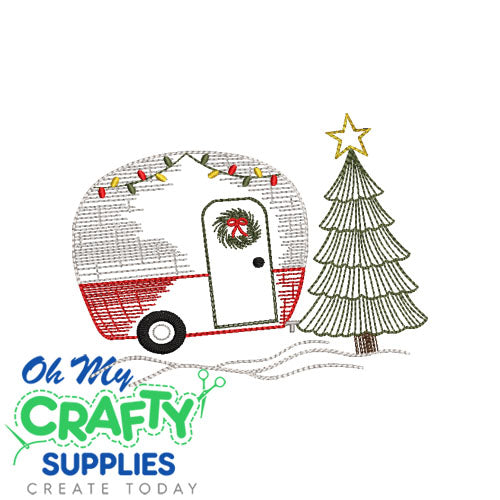 Sketch Christmas Camper Embroidery Design