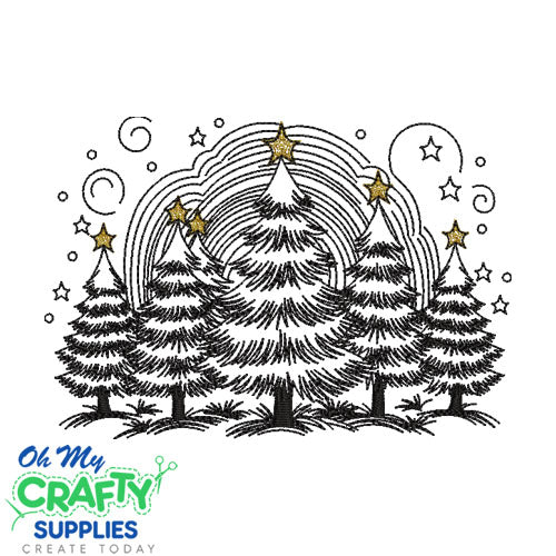 Whimsical Sketch Trees Embroidery Design