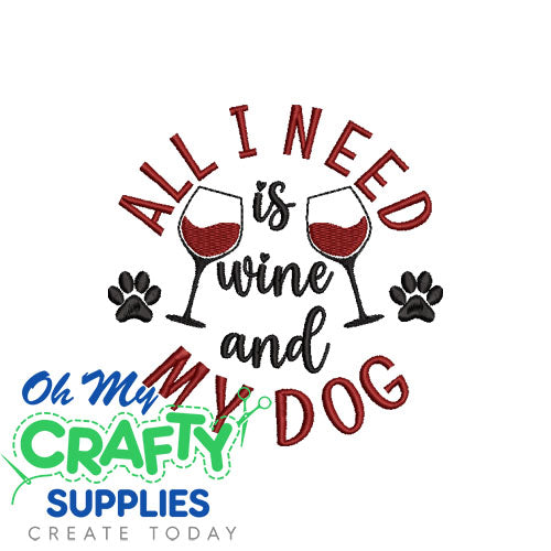 Wine and My Dog 722 Embroidery Design