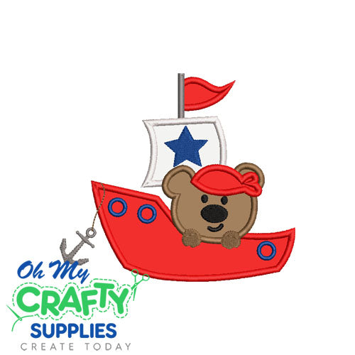 Bear in Boat Applique Design