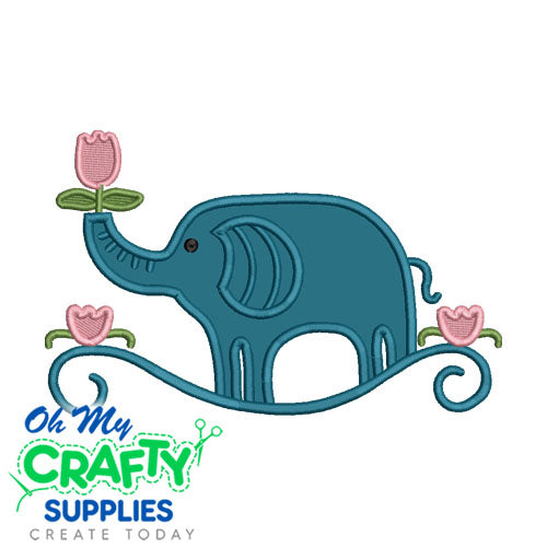 Floral Trunk Elephant Applique Design