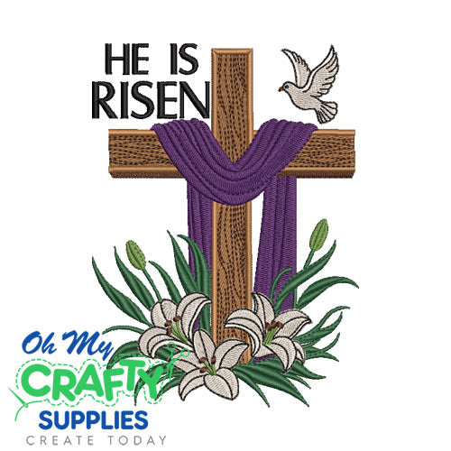He is risen cross Embroidery Design