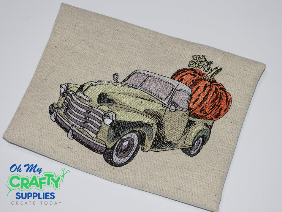 Solid Stitch Pumpkin Truck Embroidery Design