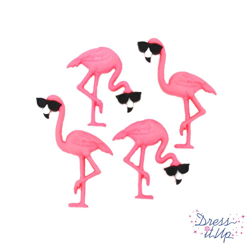 Dress It Up Buttons -Think Pink Flamingos
