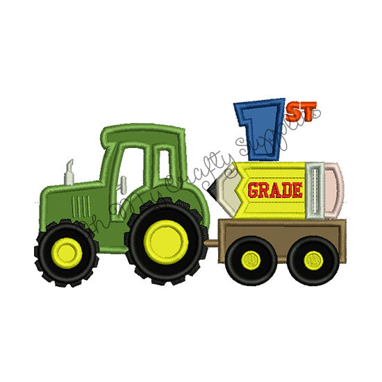 First Grade Tractor Applique Embroidery Design