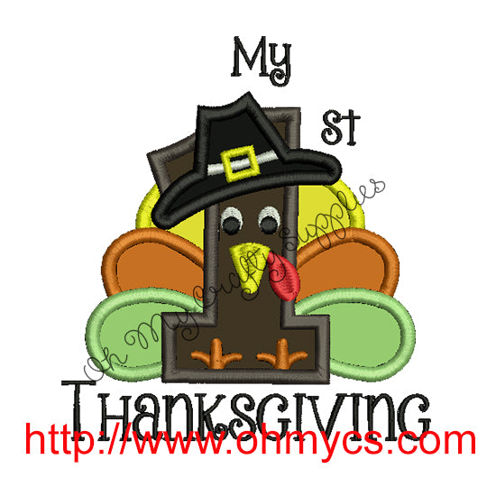 My 1st Thanksgiving Applique Embroidery Design