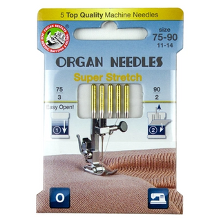 ORGAN Super Stretch Assortment (3ea 75, 2ea 90), 5 Needles per Eco pack