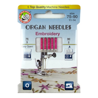 ORGAN Embroidery Assortment (3ea 75, 2ea 90), 5 Needles per Eco pack