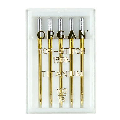 ORGAN Top Stitch Titanium Size 100, 5 Needles per plastic box
