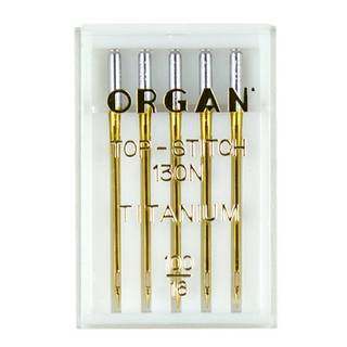 ORGAN Top Stitch Titanium Size 100, 5 Needles per plastic box